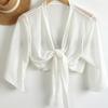 Women's White Ice Silk Sun Protection Shawl - Summer Lace-Up Gauze Top