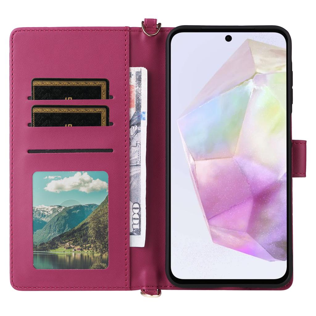 For Samsung Galaxy A26 5G Wallet Case with Shoulder/Wrist Strap Leather Phone Cover Stand
