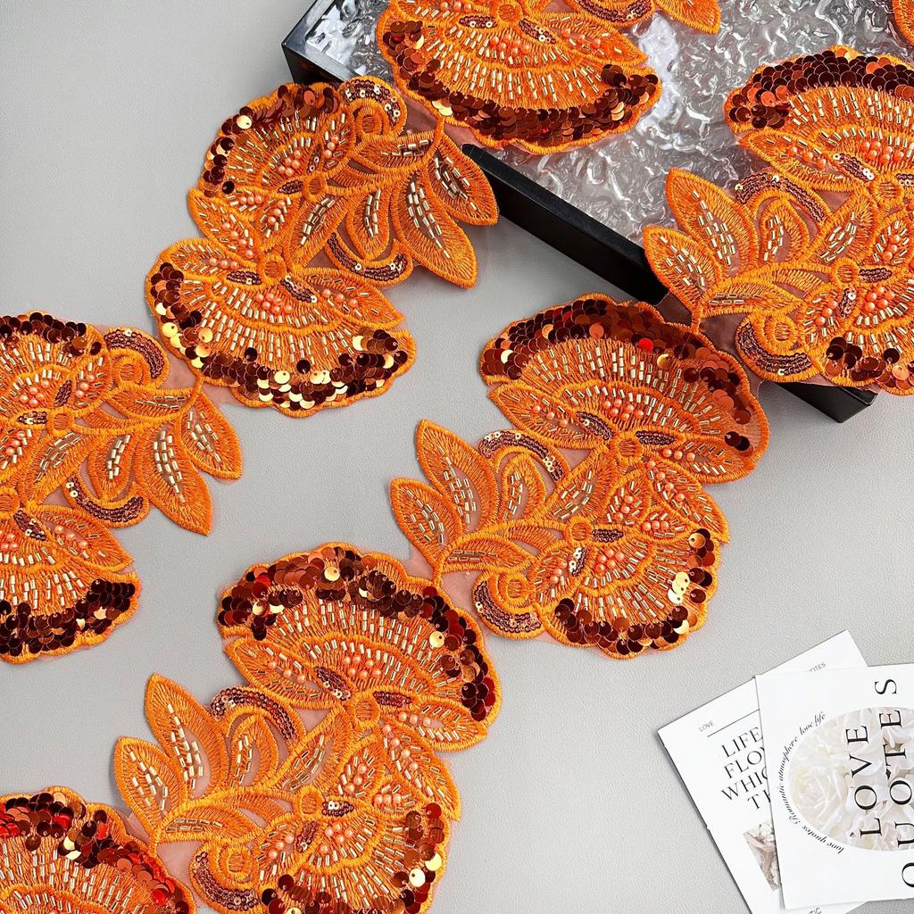 Heavy Industry Multi-Color Mesh Yarn Bead Sequin Embroidery Flower Patch Lace Decoration Ethnic Style Dress Clothing Cloth Sticker