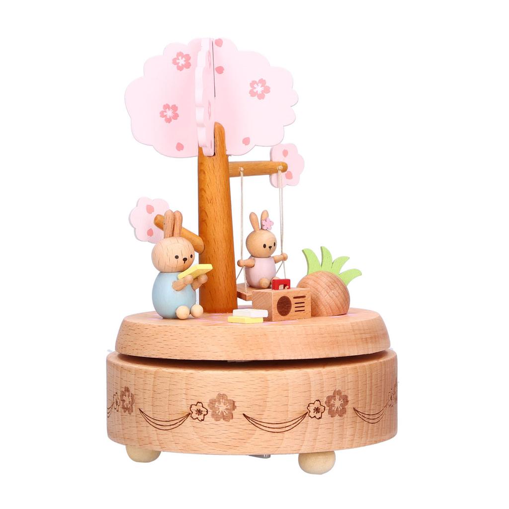 Music Box Beech Wood Cute Rabbit Music Box Toy Present for Christmas Birthday Wedding