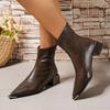 Pointed Short Boots Women's Rear Zipper Temperament Bare Boots Thick Heel Autumn and Winter New French Leather Boots High Heel Thin Boots