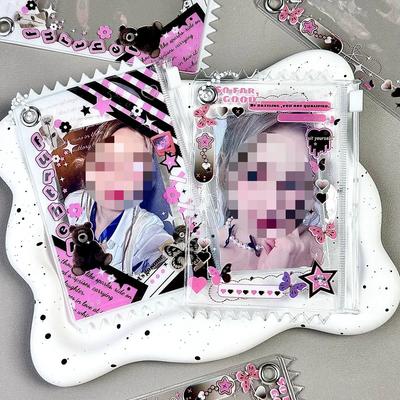 1 Stück Koreanischer Y2K Süßes Cooles Mädchen PVC Karten Reißverschlusstasche Kpop 3-Zoll Fotokartenhalter Niedlicher Karten Ausstellungsanhänger für Handtasche Rucksack