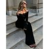 Western Style Women Clothes 2024 Autumn New Fashion off-Shoulder off-Neck Long Sleeve Solid Slim Fit Long Dress