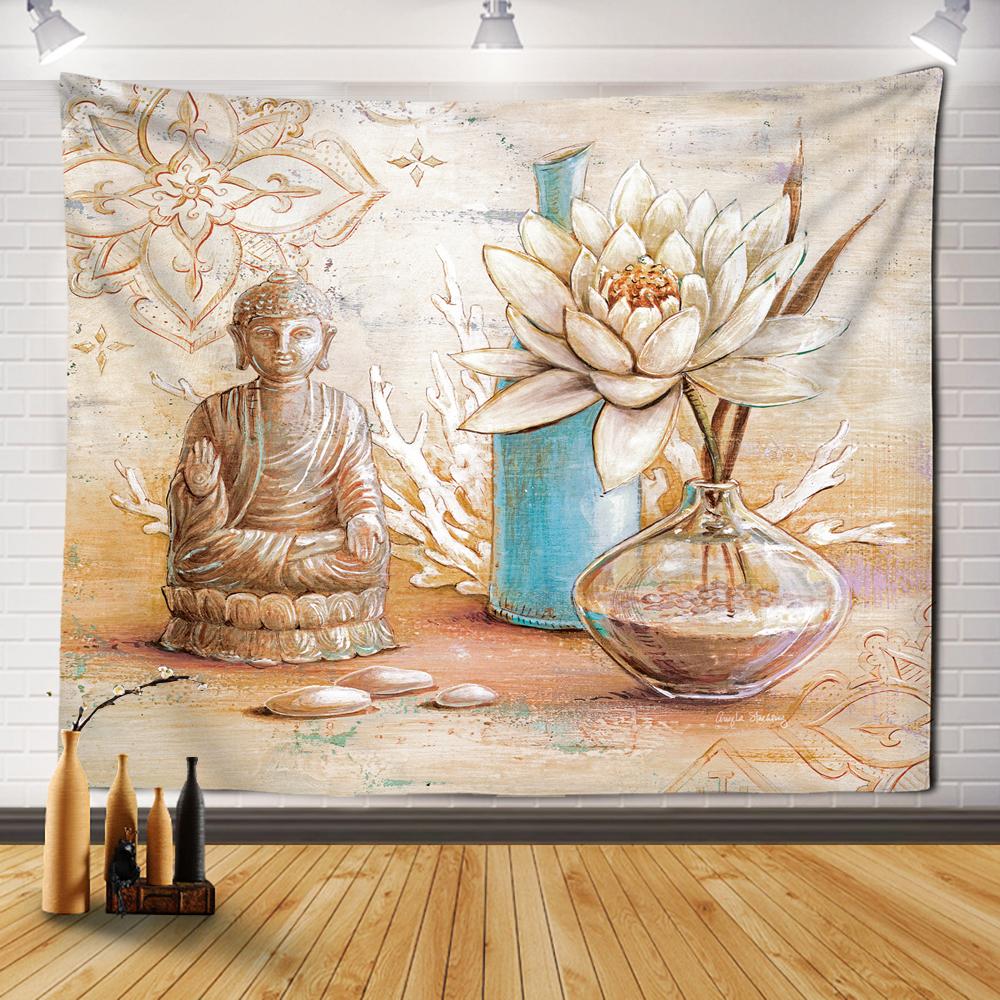 Buddha Wandteppich Blume Wandbehang Räucherkerze Buddha Statue Heimkunst Dekoration Schlafzimmer Wohnzimmer Hängevorhang