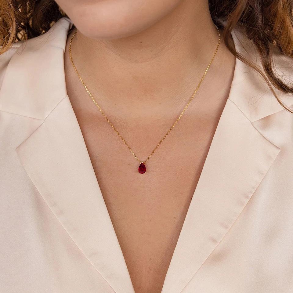 Teardrop Pear-Shaped Zircon Necklace, Titanium Steel with December Birthstone, Non-Fading Vacuum-Plated Jewelry