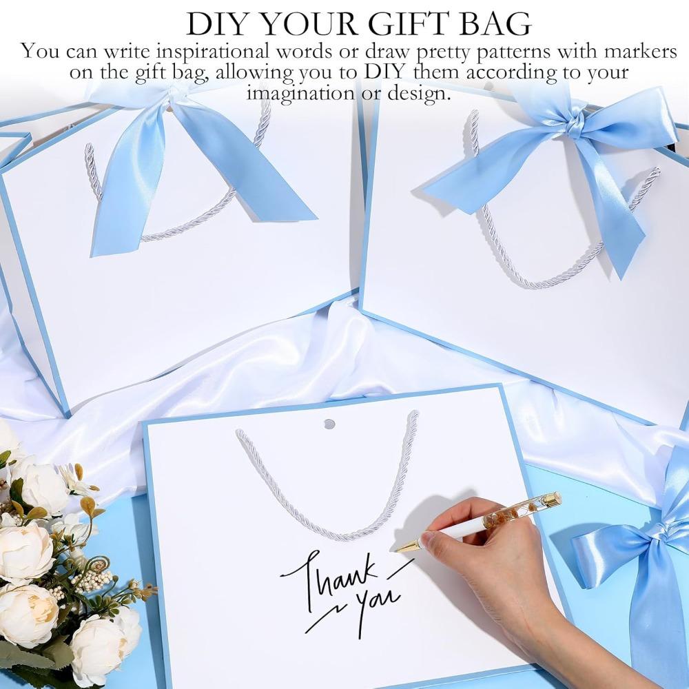 8pcs Gift Bags with Handle Thank You Gift Bags Welcome Bags Gifts with Bow Ribbon Paper Handbag Party Favor Bags Shopping Bags Gift Wrap Box