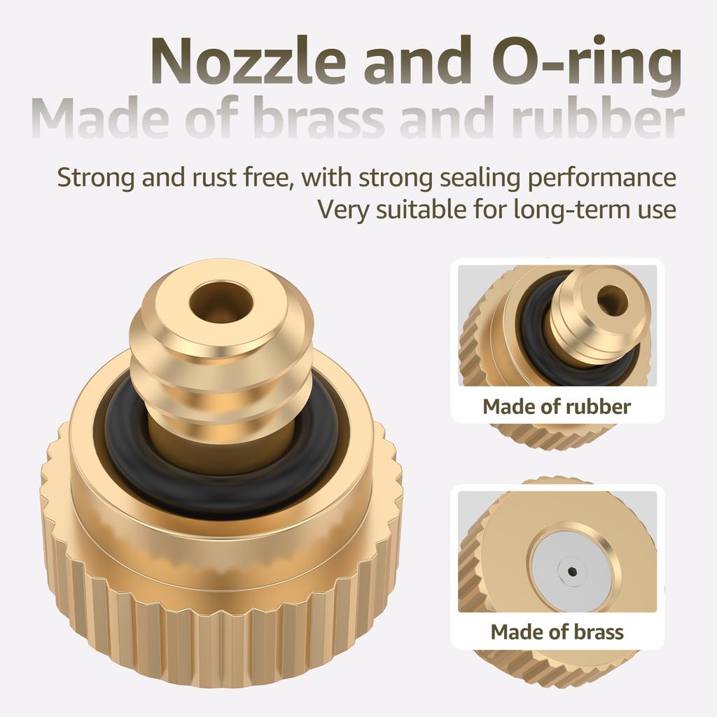 30Pcs Brass Misting Nozzles with O Rings Leak Proof Brass Atomization Nozzles Dust Control Mist Sprinkler for Outdoor Cooling