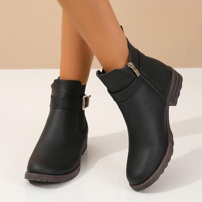 Stivali Invernali da Donna di Alta Qualità Moda Tinta Unita Punta Rotonda Fibbia Tacco Basso Versatili Cerniera Laterale Stivaletti da Donna