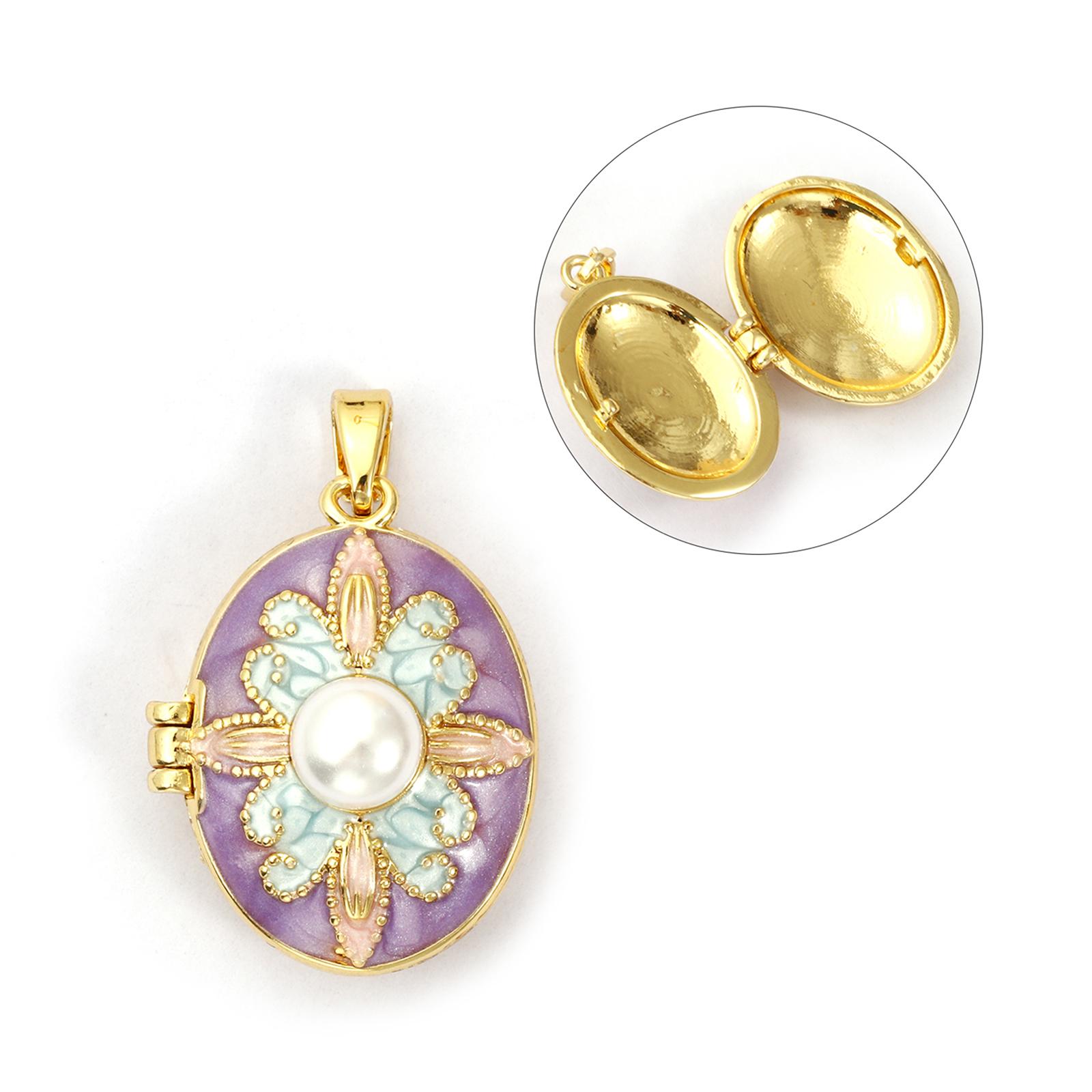 

1 Piece Brass & Acrylic Picture Photo Locket Frame Pendants 18K Gold Plated Enamel Oval Flower Can Open Charms For DIY Neckalce