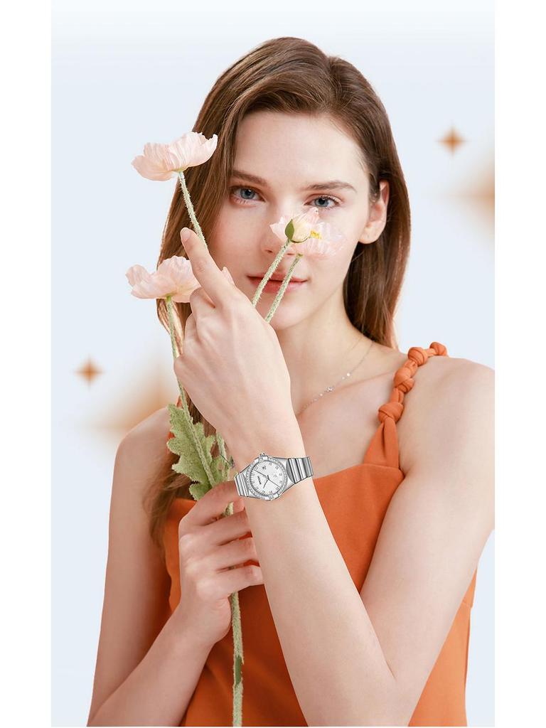 SANDA Women's Waterproof Luminous Quartz Watch with Sunray Dial and Diamond Set Markers