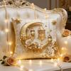 Soft Short Plush Cushion Cover Gold Moon Ethnic Festival Print 45x45cm Standard Size for Home Decoration