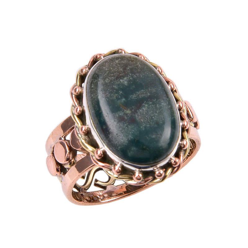 Natural Bloodstone Gemstone 925 Solid Sterling Silver Two Tone Ring S.7.5 o5K54