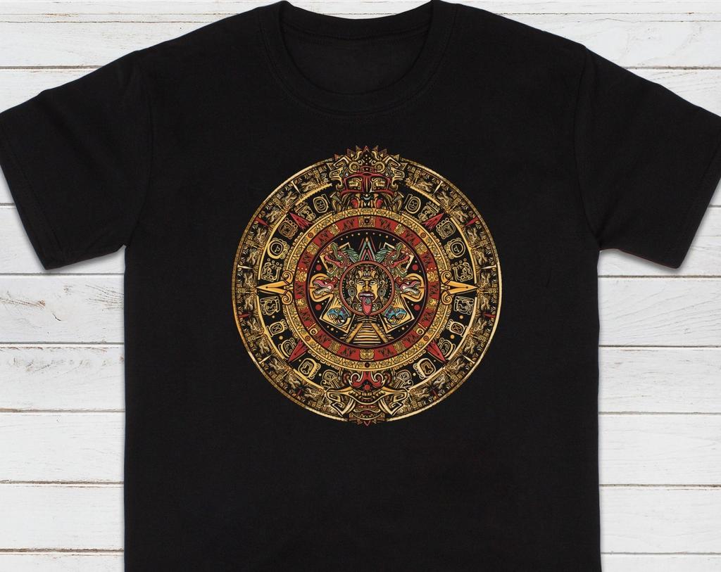 Maya-Kalender T-Shirt, Azteken-Symbol-Kunst, Bedrucktes Baumwoll-T-Shirt