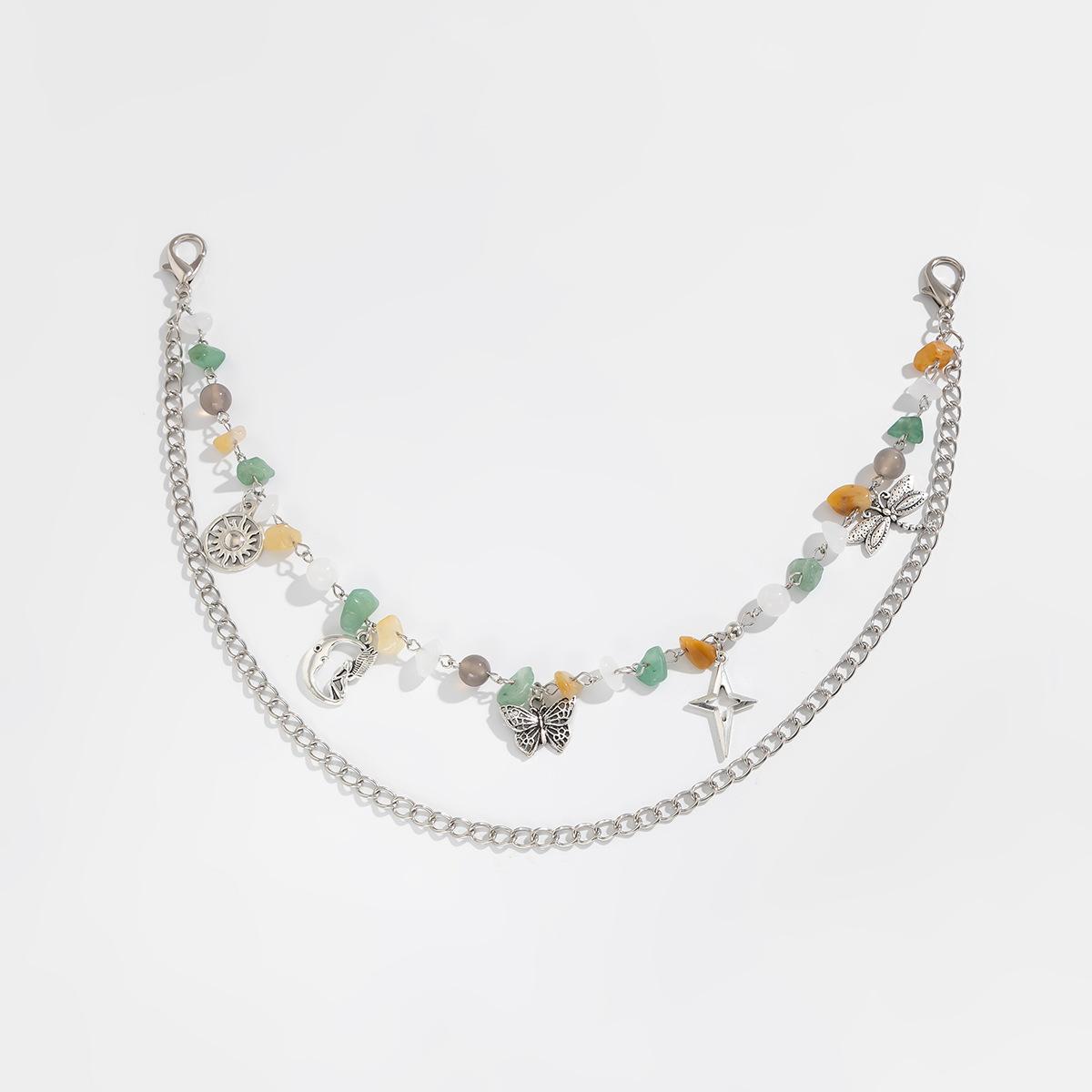 

Ювелирная подвеска в виде бабочки и звезды, нишевая, неправильной формы, с цветной галькой, двухслойная, с бахромой, цепочка для сумки, женская