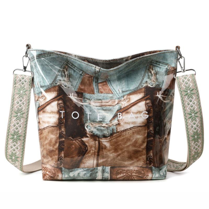 New retro splicing tote bag large capacity niche design high-end wide shoulder strap single shoulder oblique span women's bag