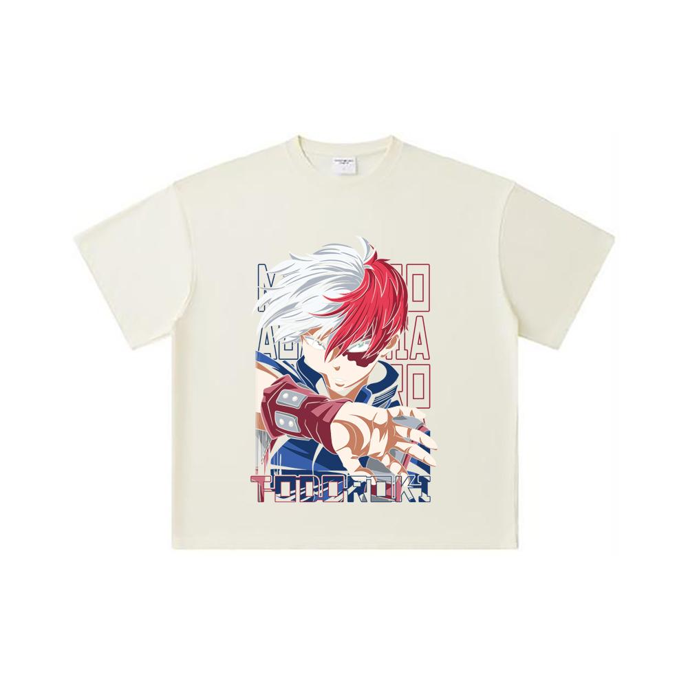 

260 GSM Double Yarn 32 Count 100% Cotton My Hero Academia V18 Todoroki Print Unisex Heavy Cotton T Shirt S абрикосовый