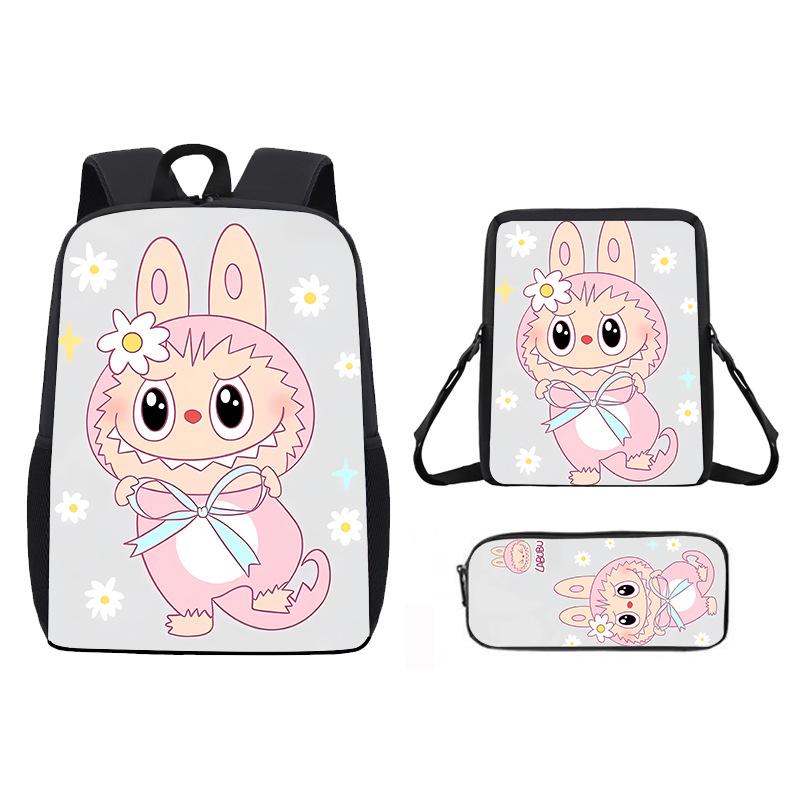 School Bag New Printing Three-piece Set Cartoon Rabbit Student Backpack Satchel Pencil Case Boys and Girls