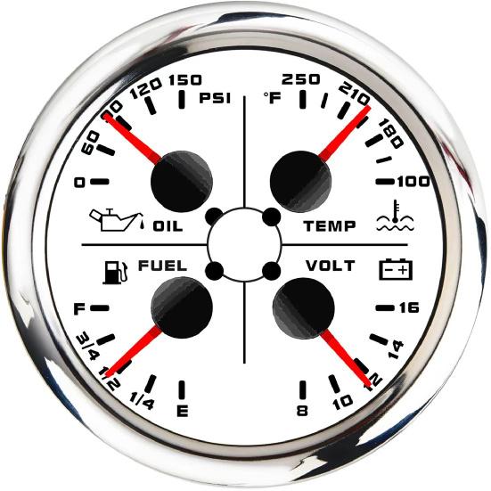 85mm Oil Pressure/water Temperature/fuel/voltmeter 4 In 1 Multifunction Gauge 0-10bar Oil Pressure or Water Temperature Sensor