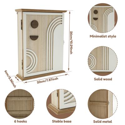 Wood Key Box Decorative Key Holder Wall Mounted Key Holder Box Organizer with 6 Hooks Key Cabinet for Home Entrance Living Room