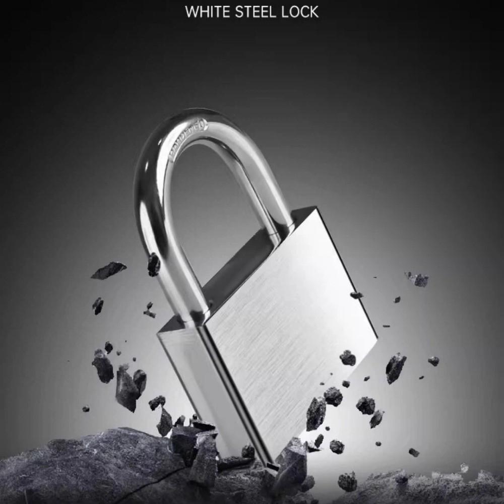 304 Stainless Steel Door Lock Padlock Silver Heavy Duty Antirust Street Lock Anti-theft with 4 Keys Solid Lock
