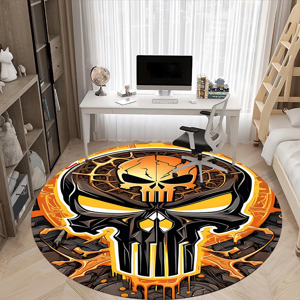 1pc Punisher Skull Office Round Area Rug, Under Office Chairs Bedroom Living Room Home Decor, Room Deco
