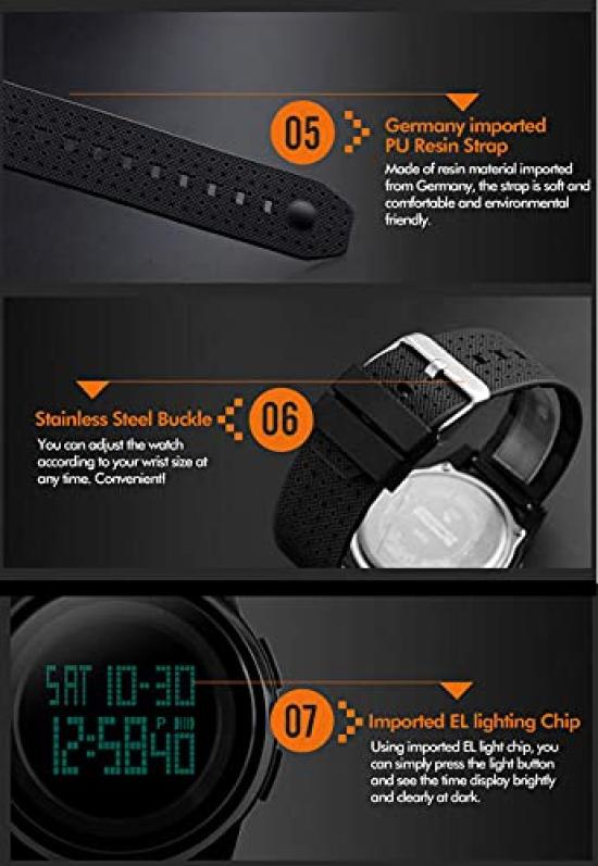 SKMEI Sports Digital Watch Time Daily Enhanced Japanese Instruction Manual Double Time Countdown [GAWZ JAPAN] Ultra-thin [5 Colors] Set, Waterproof,