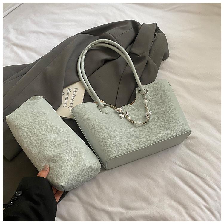 2025 Spring and Summer New Girls Fashion Handbag Foreign Style Simple Solid Color Shoulder Bag Women's Bag Large Capacity Tote Bag