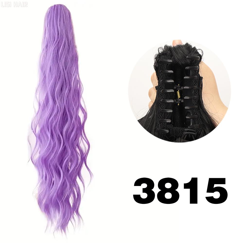 XINRAN Synthetic Long Wavy Ponytail Hair Extensions Claw Clip In Pony Tail Natural Black Wig For Women Cosplay Wear