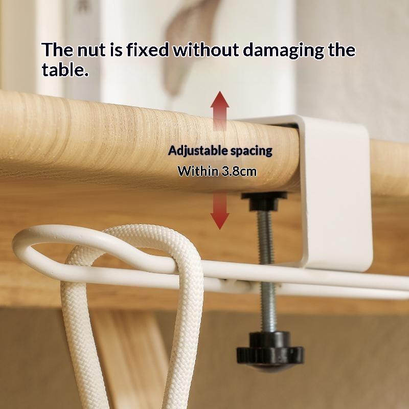 Adjustable Desk Hook Rounded Corner Carbon Steel Backpack Holder Easy Install No-Drill Multipurpose Hook Office Supplies