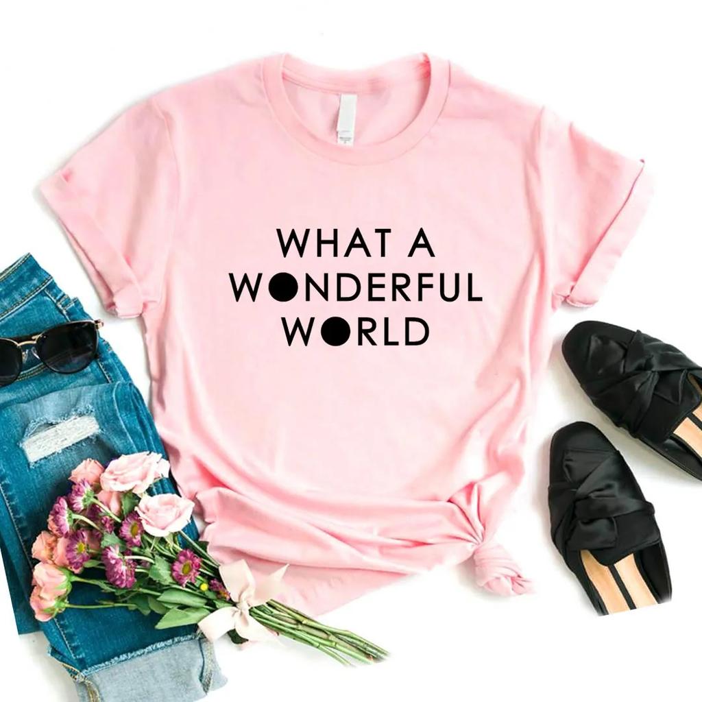 What A Wonderful World Print Women T Shirt Short Sleeve O Neck Loose Women Tshirt Ladies Tee Shirt Tops Clothes Camisetas Mujer