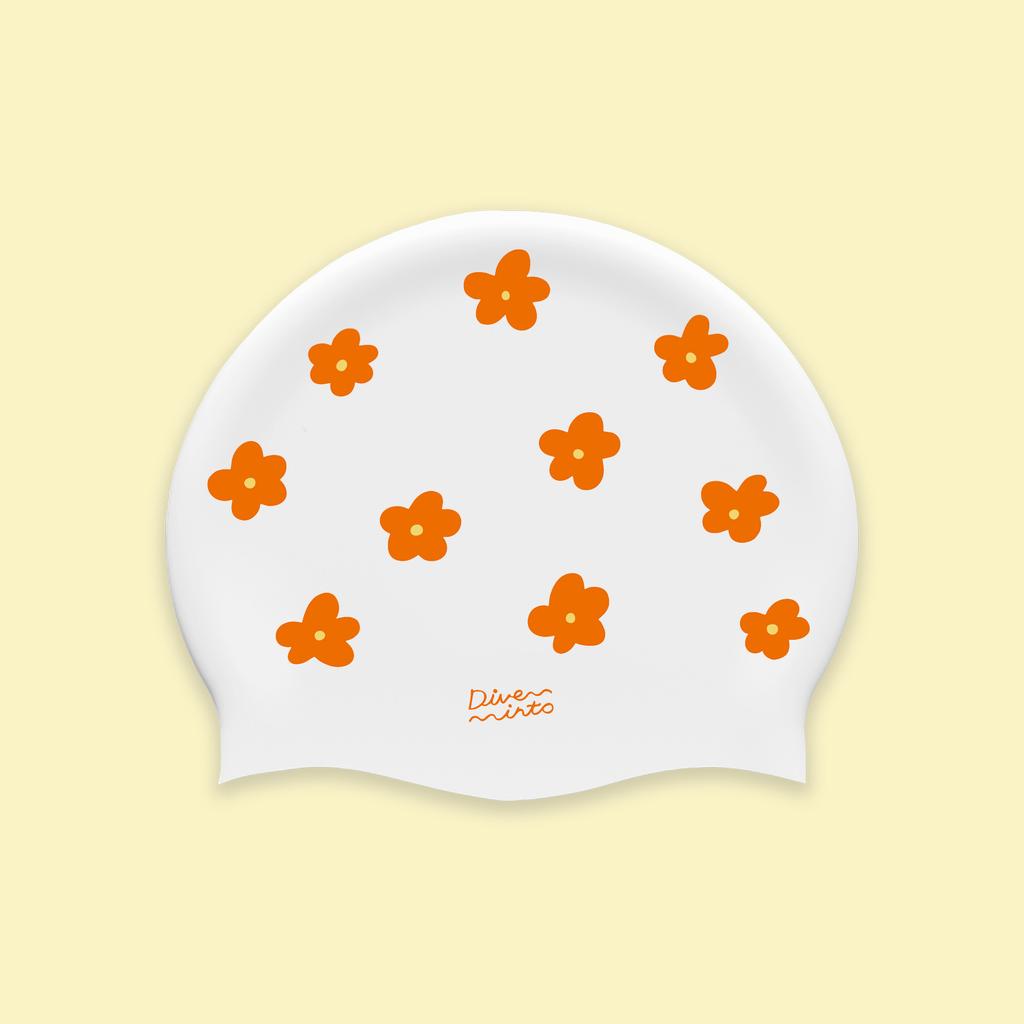 Daibeuintu Flower Pop Black/Orange Pattern Swim Cap