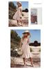 Women's Summer Cotton Linen V-Neck Short Sleeves Buttoned Dress European American Style