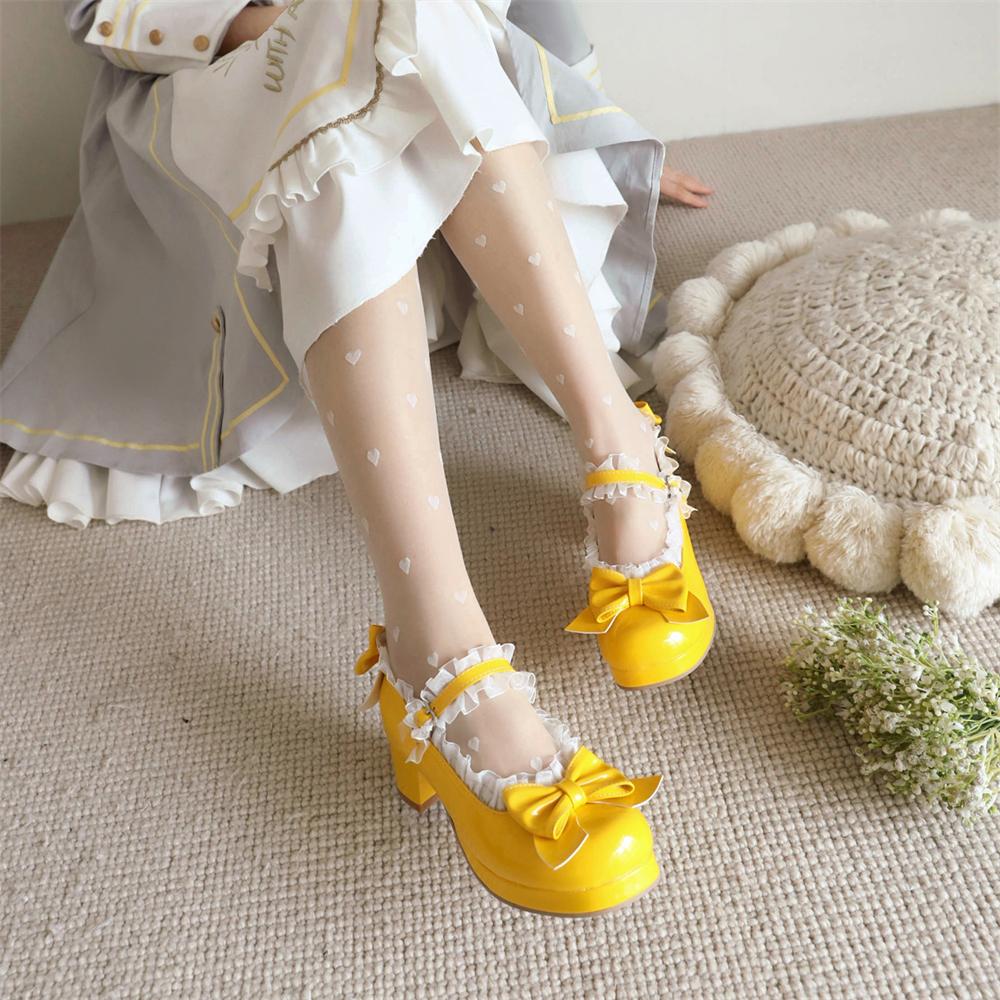 Damskie Średnie Obcasy Lolita Buty Lakierowane Skórzane Urocze Kokardki Mary Jane Pompki Panna Młoda Ślub Cosplay Impreza Czerwony Różowy Czarny Zielony Rozmiar 31-43