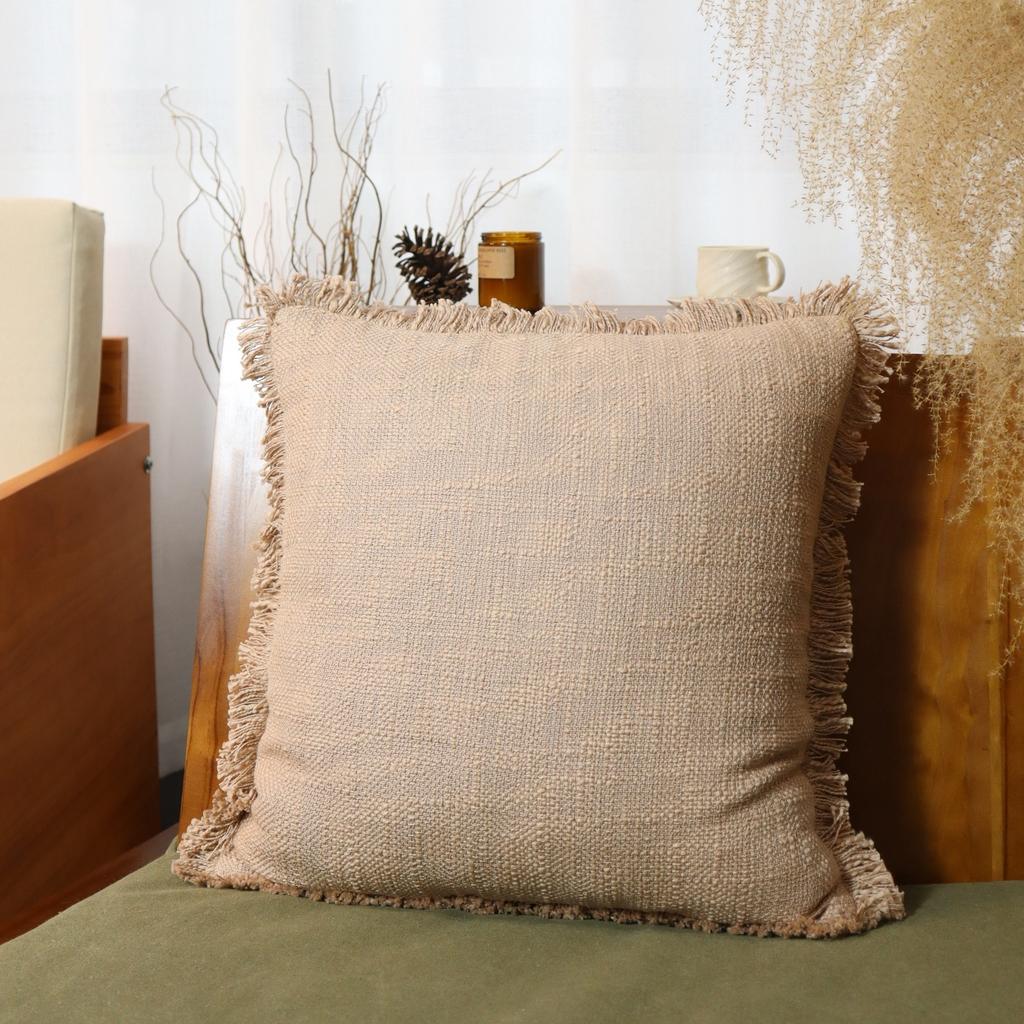 Linen Fringe Throw Cushion Cover Farmhouse With Tassels Soft Accent Pillowcase For Chair Sofa Bed Living Room Home Decorative
