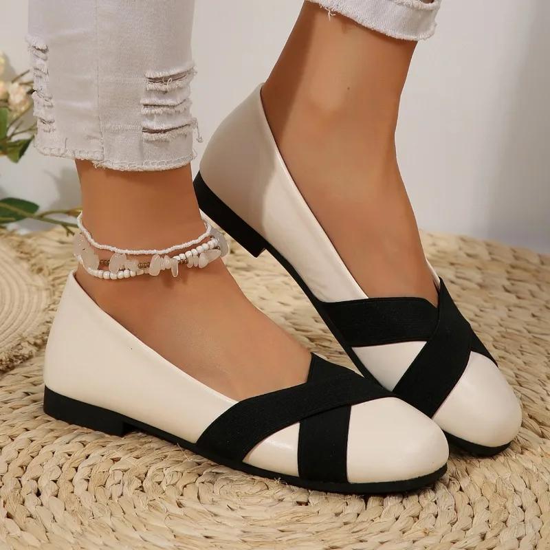 Fashion 2024 New Versatile Color Matching Women's Leather Shoes Soft Bottom Flat Shoes Large Size Shallow Mouth Fashion Casual Shoes