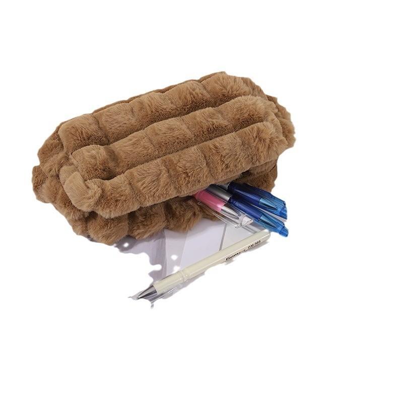 Plush Student Pencil Case With Embroidery For School Supplies Storage