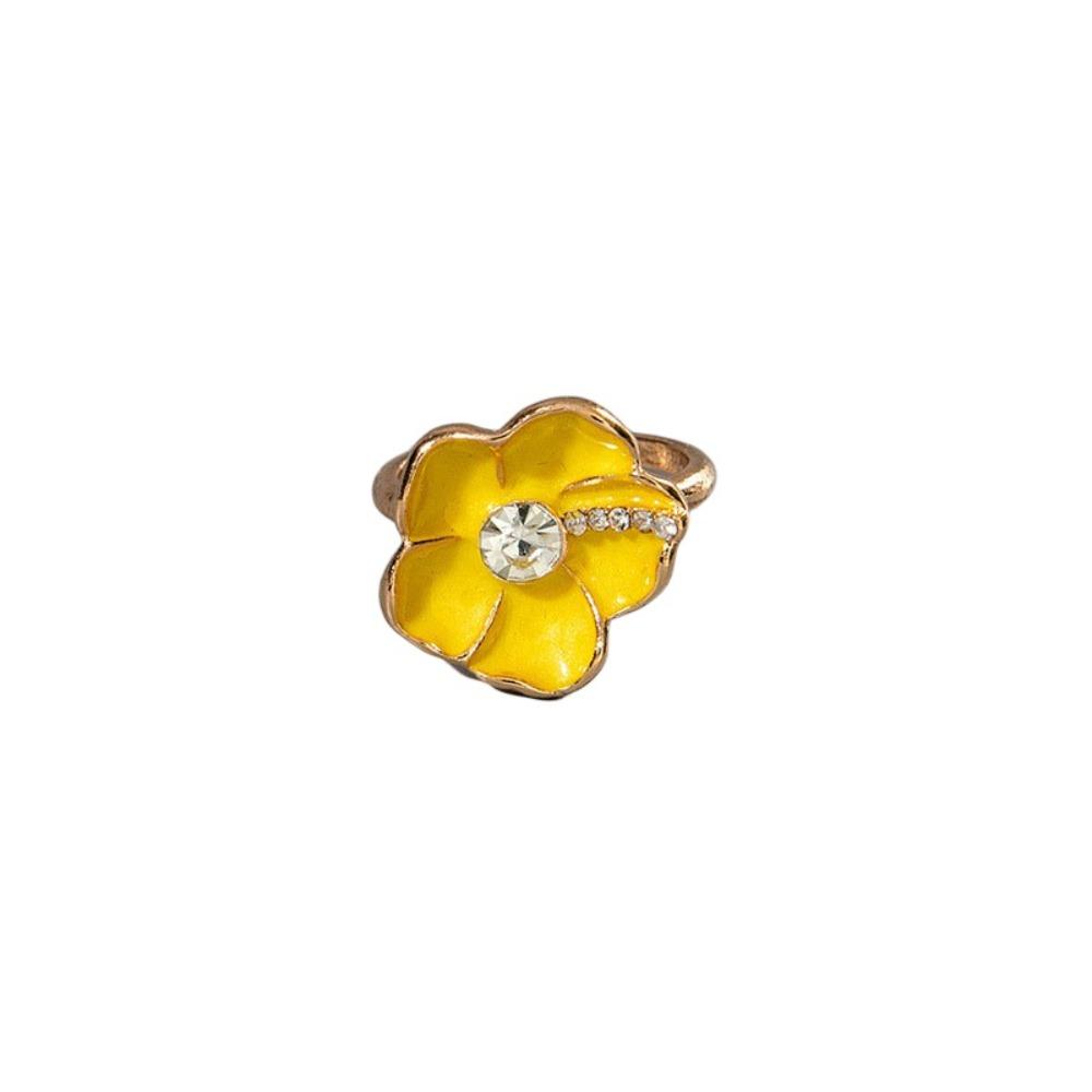 Camellia Flower Flower Ring Dripping Oil Korean Style Enamel Finger Ring Baroque Rhinestone French Irregular Ring Jewelry