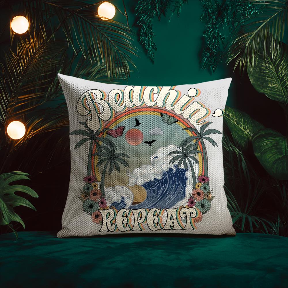 American Classic Beach Style Cushion Cover Silky Elegant Comfort Sofa Bed Invisible Zipper Beach Pillowcase