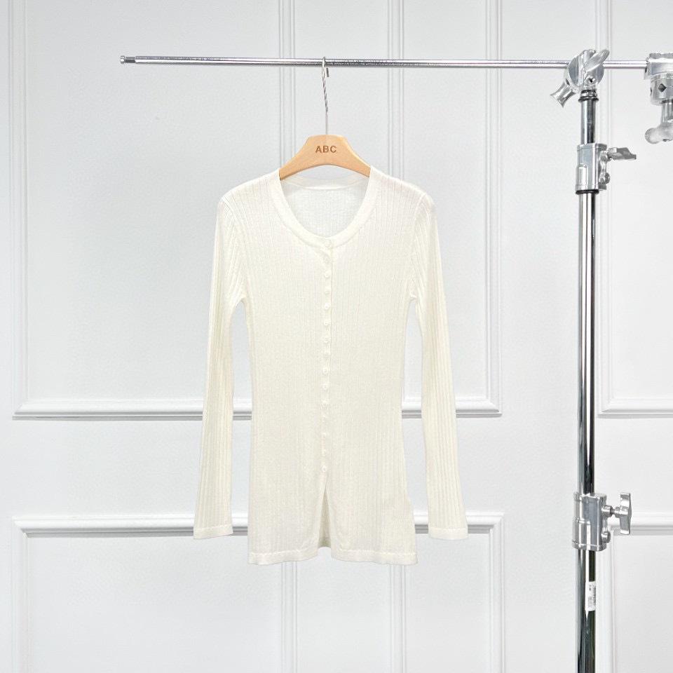 Nordic Minimalist German Yarn Super120's Ribbed Crew Neck Wool Cardigan