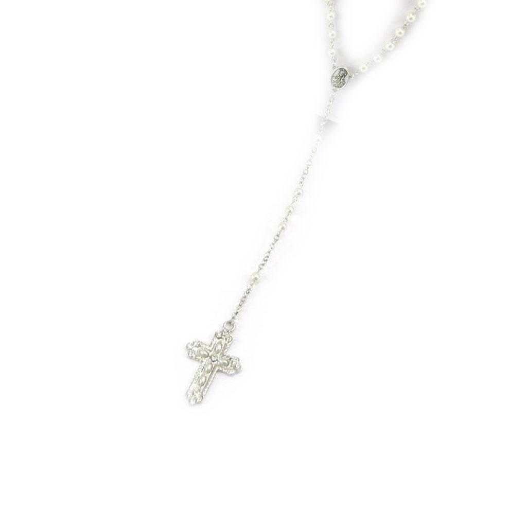 Les Trésors De Lily [L1641] - Silver Ivory 'Mystic Cross' Designer Necklace