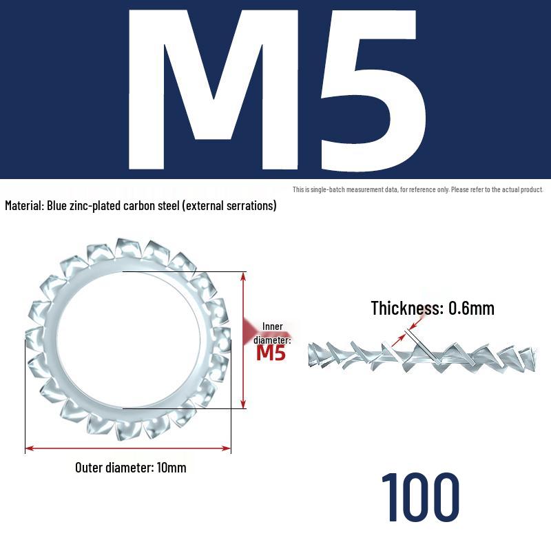 304 Stainless Steel/Galvanized Iron External Serrated Lock Washer, M3-M24, Anti-slip Multi-tooth.