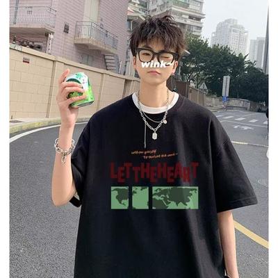 Men T-Shirts Letter Graphic Print Fashion Brand Tees for Men Oversize Tshirts Men Clothing Casual Tee Man Summer Korean Retro