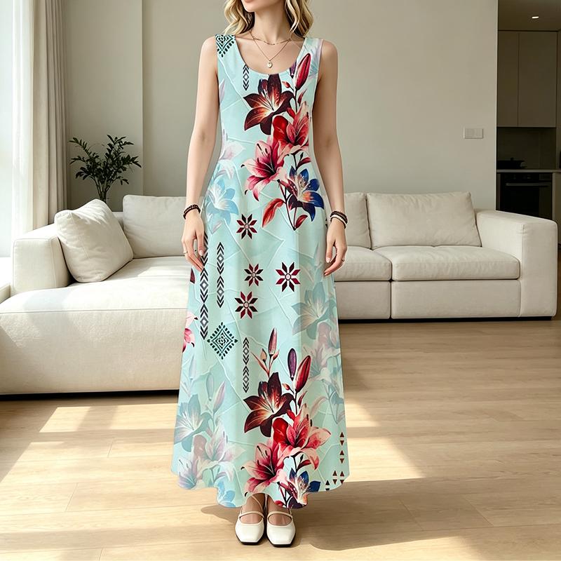 Women's Sleeveless Maxi Dress,Summer Casual Loose Fit Lightweight Vacation Style,Ideal for Poolside & Daily Outings