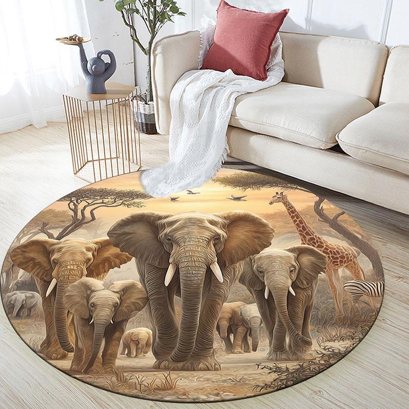 Majestic Elephant Pattern Round rug,Carpet Rug for Living Room Bedroom Playroom ,Non-slip Floor Mat,Holiday Gifts and Birthday Gifts.