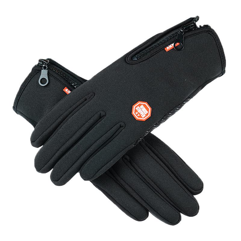 Autumn/Winter Windproof Fleece Cycling Gloves with Touchscreen Compatibility and Zipper Closure