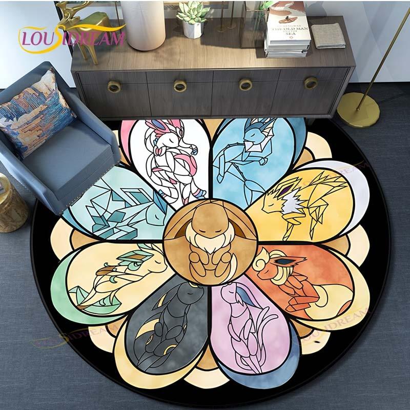 Cartoon Pokemon Round Carpet Fashion Cartoon Pictures Printed Round Area Rugs Parlor Bedroom Floor Mat Anti-slip  Area Rug  Rugs