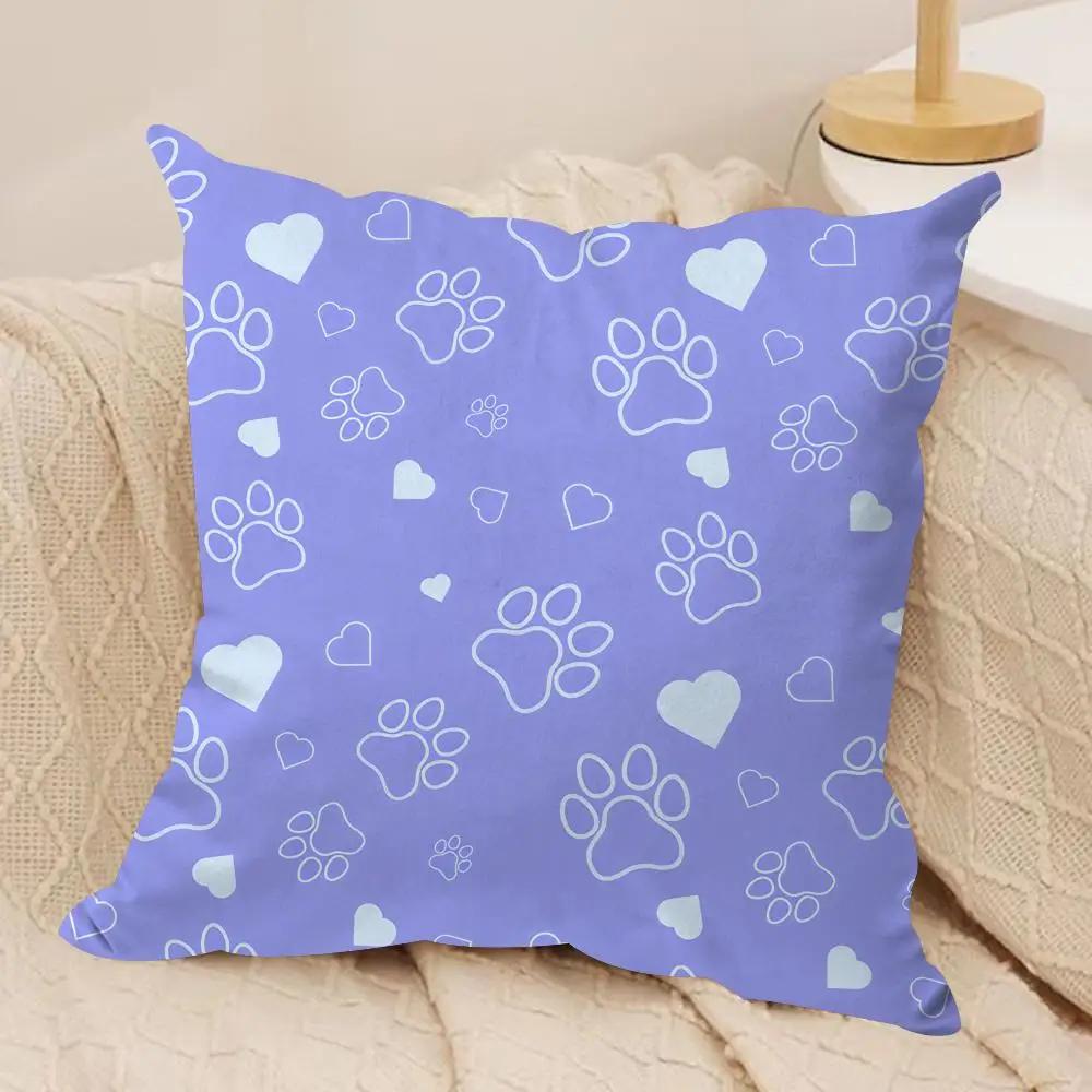 Cute Dog Paw Pattern Cushion Cover Silky Short Plush Invisible Zipper Dustproof Sofa Pillow Case for Home Decor