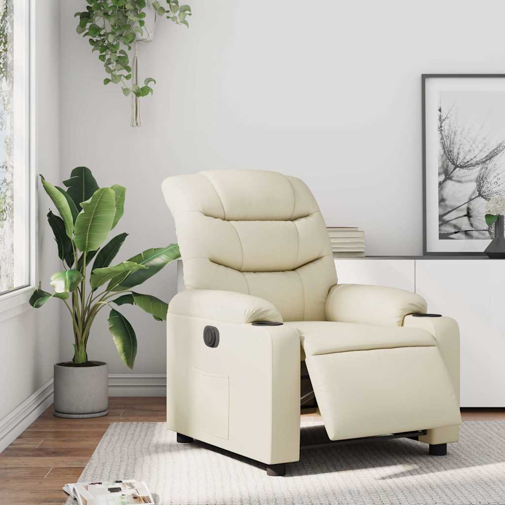 Electric Recliner Chair Cream Faux Leather