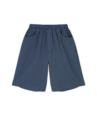 TONSIL Checkerboard Linen-Like Bermuda Pants Blue