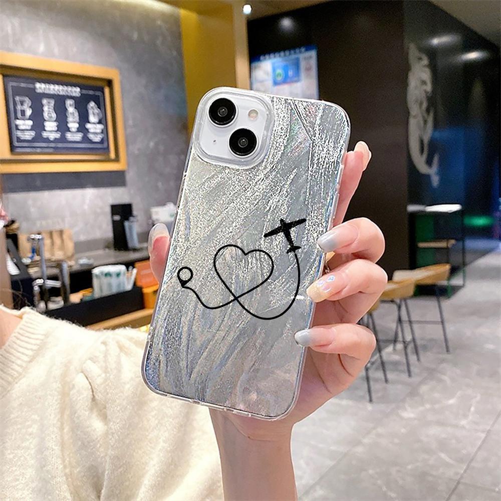 N68 Airplane flight trajectory art Clear Frame Case for Samsung S25 iPhone 16 Pro Max Xiaomi Redmi Note 13 Feather Chiffon Texture Silver Plated Cover